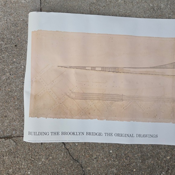 VTG 1867 Whitney Museum Panoramic Brooklyn Bridge Poster Original Drawings 1976
